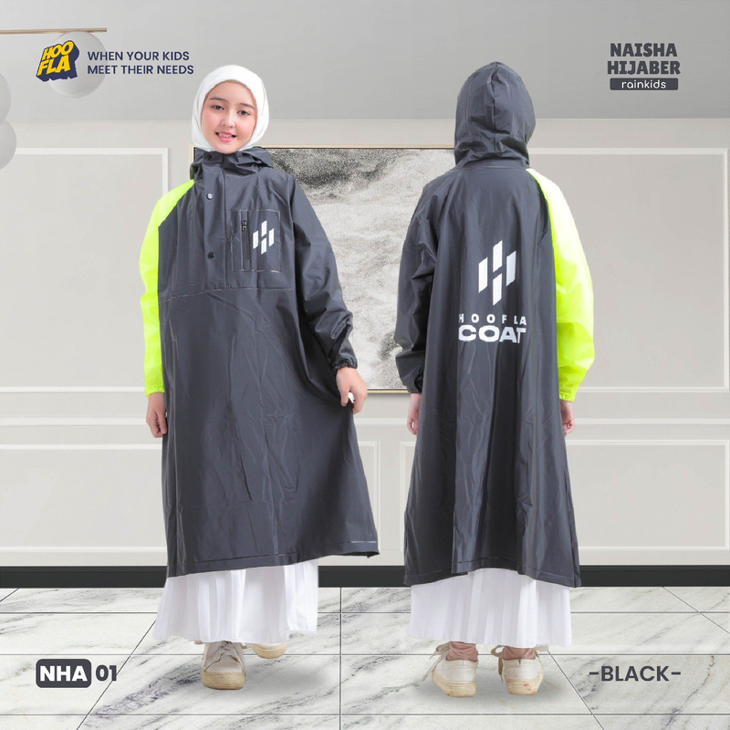 Jas Hujan Anak Ponco Naisha Hijaber Rainkids (NHA 01) Black