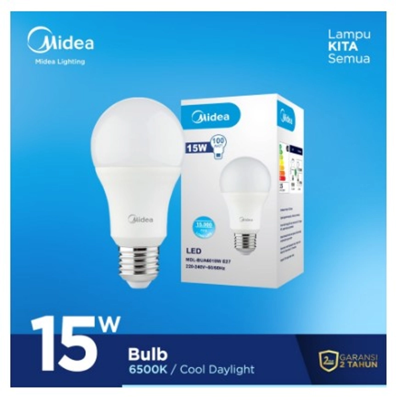 Product image UTAMAMEGA - Lampu Bulb Led Beli ( 3 Bonus 1 ) Midea 15 Watt Putih 6500K - Putih Daya 15 Watt