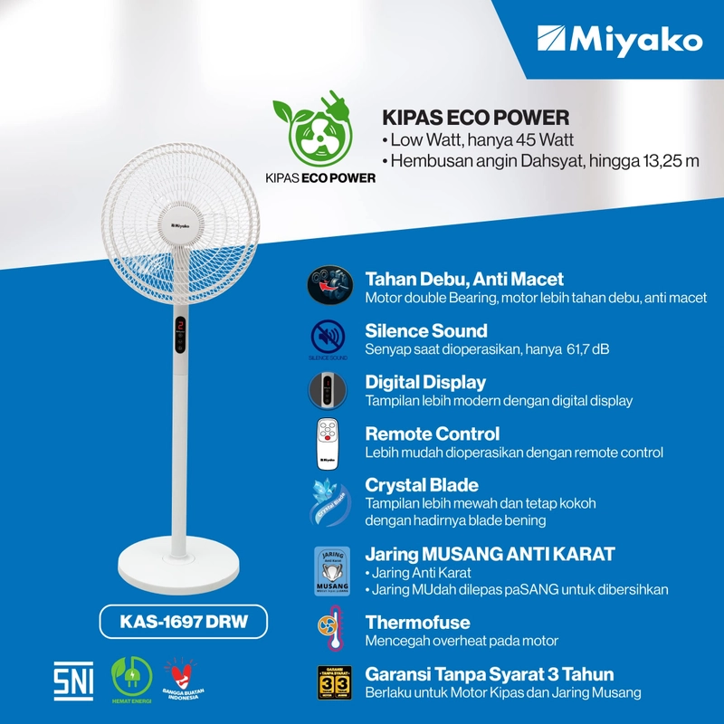 Product image UTAMAMEGA - Kipas Angin Berdiri / Stand Fan Miyako 41cm kipas 16in
