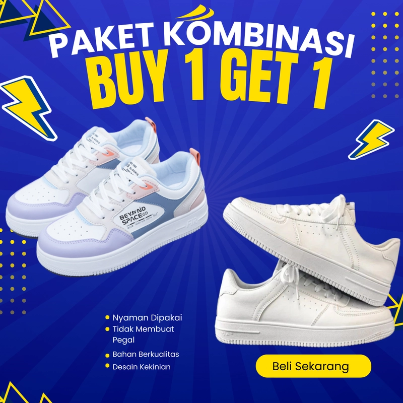 Product image Koekita - Paket Kombinasi Buy 1 Get 1 Sepatu Kets Sneakers Wanita Beyound Space & BY-04 41 UNGU & PUTIH
