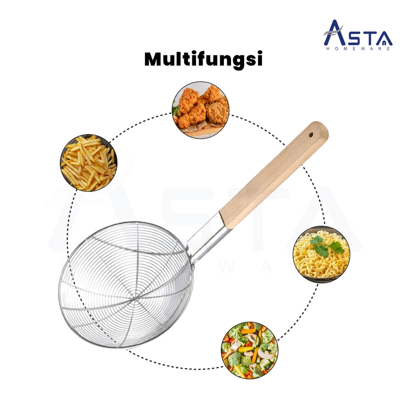 Product image Asta Saringan Minyak Goreng Stainless Steel Gagang Kayu Ukuran 24 cm
