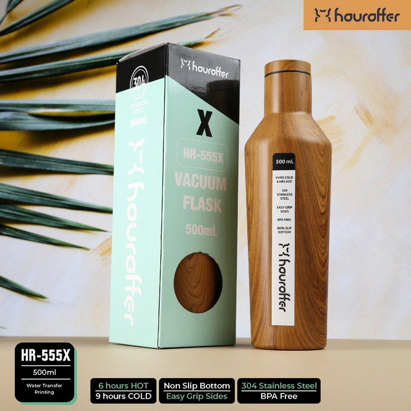 Product image Houroffer Tumbler Flask 500 ML HR-555 X Ergonomic Easy Grip Sides & Non Slip Bottom Trendy 2 Tone 500 Wooden 500 ML
