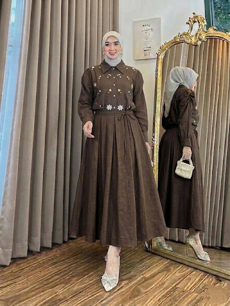Product image Khisna collection - Set rok bordir lunaya terbaru Allsize Mahoni
