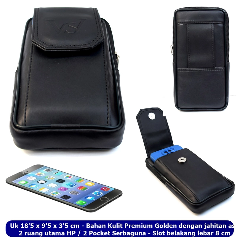 Product image Lanc Fashion - Dompet Kulit Emperor HP Kombinasi Pinggang 2 Ruang Emboss Warna Hitam