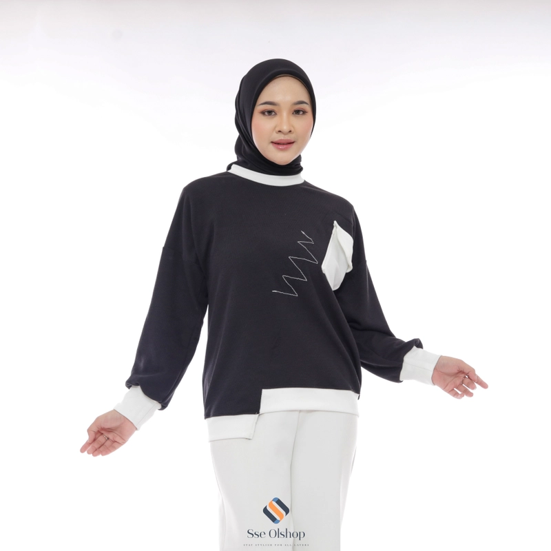Product image Sseolshop - Queen blouse atasan wanita kekinian / baju atasan wanita terbaru knit jumbo L XL XXL L Hitam