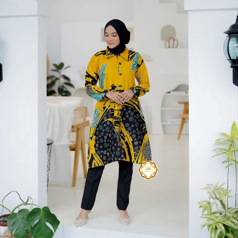 Product image Rambe Batik Indonesia - Couple Tunik Aprilia Terbaru Modern dan Exclusive Kemeja Saja Size M Aprilia