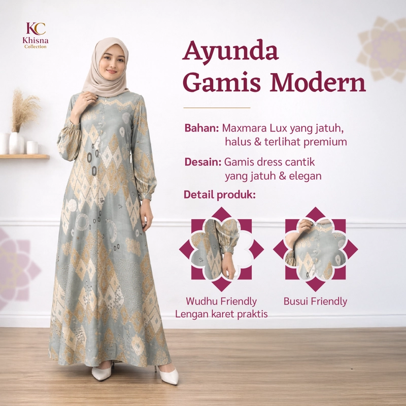Product image Khisna collection - Ayunda Gamis Modern Kekinian Cantik Banget Allsize 110cm Ayunda 1