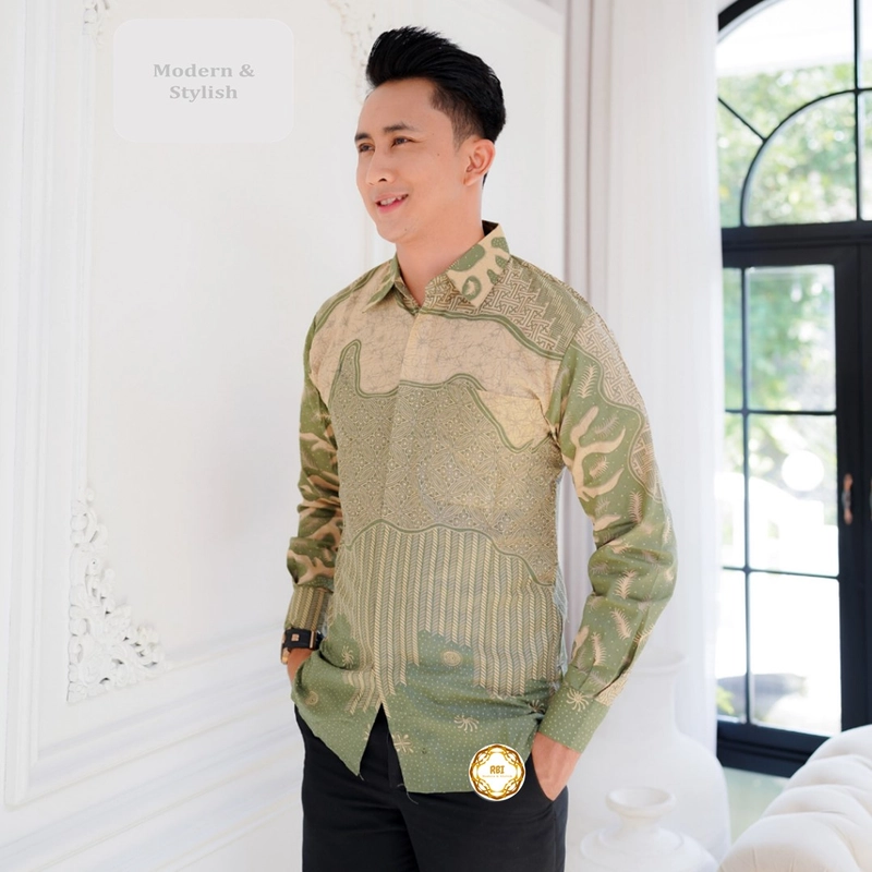 Product image Rambe Batik Indonesia - Tunik Batik Luna Couple Soft Green Kemeja Panjang Kantor Kondangan SOFT GREEN KEMEJA SAJA M