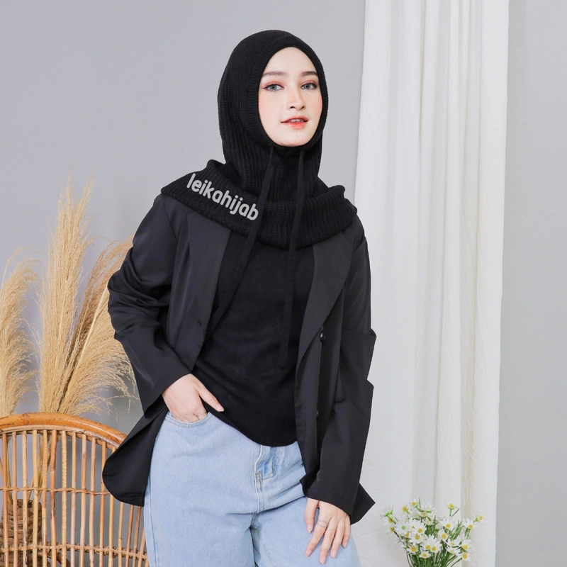 Product image Leika - BALACLAVA RAJUT KUPLUK WOL PREMIUM HIJAB INSTAN BEST ITEM allsize Hitam