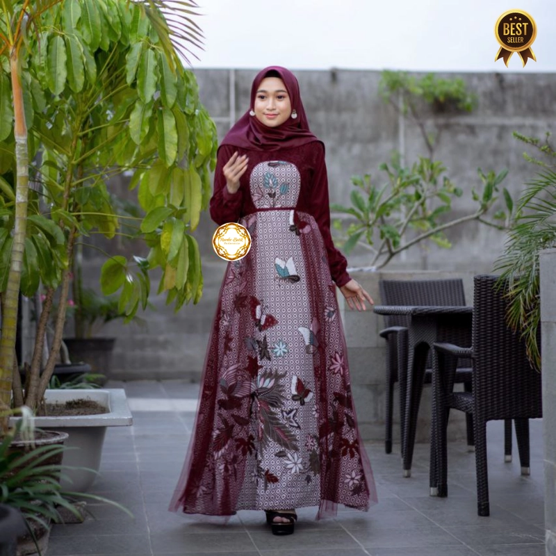Product image Gamis Batik Tiara Couple Gamis Kondangan Dress Brukat Muslim - Tiga Varian Warna Kemeja Saja Size XXL Maroon