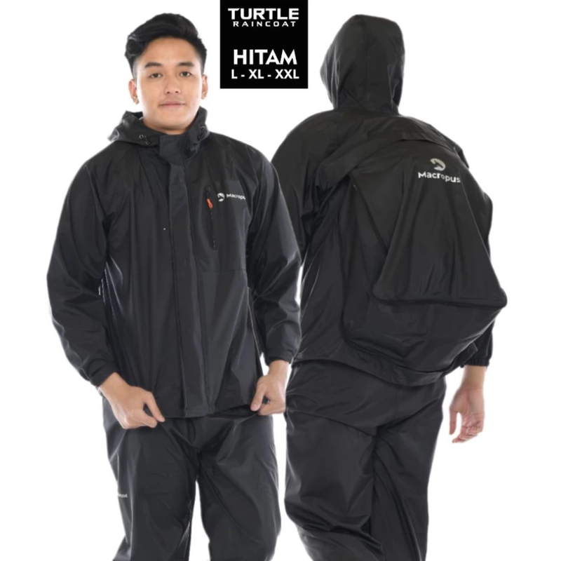 Product image Raincoat - MACROPUS Turtle Raincoat Bacpack Bag Space Premium Original Jas Hujan Setelan Pria Wanita L Hitam