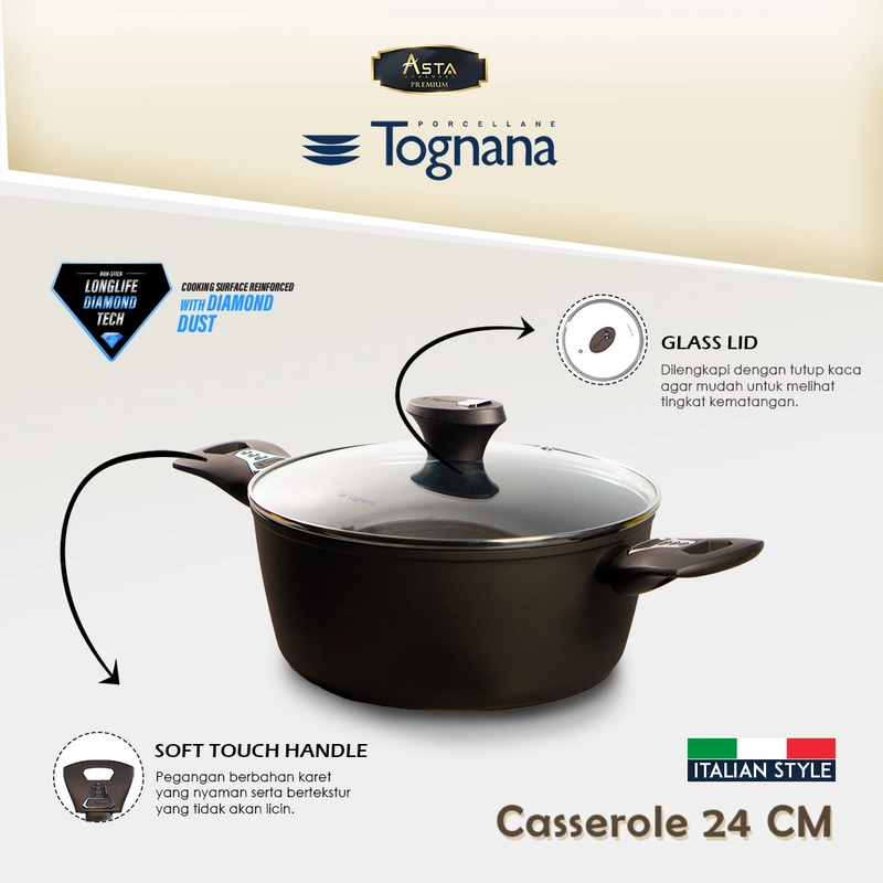 Product image Asta Homeware Official - Tognana Italy Premium Casserole Panci Masak Anti Lengket 24 cm Size Casserole 24 cm