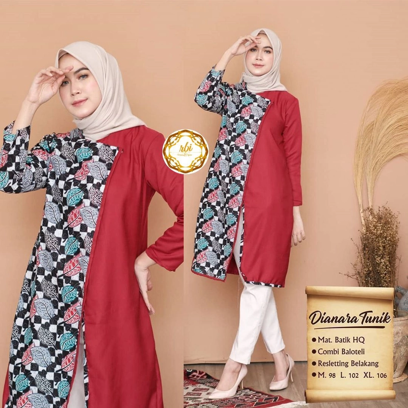 Product image Batik Dianara Tunik Best Seller Original Katun High Quality Kombinasi Balotelli XL Merah