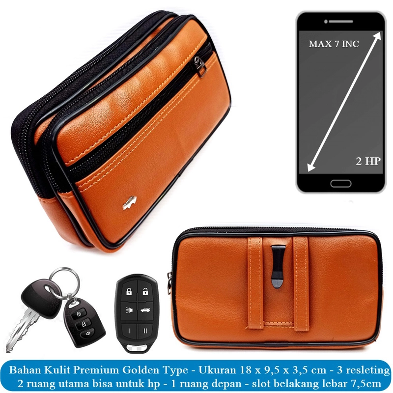 Product image Lanc Fashion - Dompet Sleep 3Ruang Leather Hp Pinggang Pria Lacro Big Size New Warna Cokelat