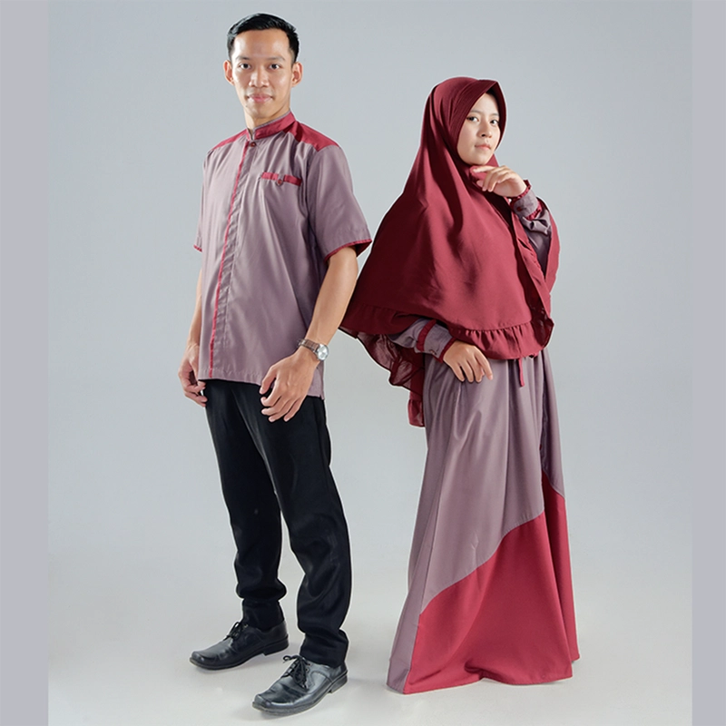 Product image MOSCOU - Set Baju Sarimbit Couple Kapelan Pasangan Suami Istri Keluarga Family Muslim Muslimah Busana Dress Gamis Wanita Khimar Hijab Kemeja Koko Kemko Pria Lengan Pendek Lebaran Katun Toyobo Premium Deep Mauve Maroon Motif Koko M, Gamis M Mauve Maroon