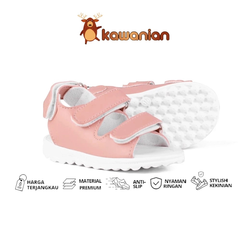Product image Kawanian - Sendal Anak Tali Unisex Polos Usia 1 Sampai 3 Tahun Sendal Velcro Strap 22 Pink