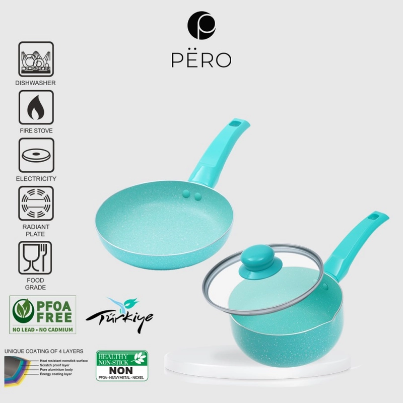 Product image Pero official - Pero Bundling Set of 2 Frypan 18cm & Saucepan 16cm with Lid Set 2 Mint