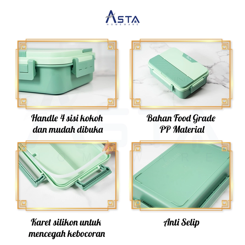 Product image Asta Kotak Makan Stainless Steel 304 Lunch Box 4 Sekat Dengan Soup Container Food Grade Warna Blue