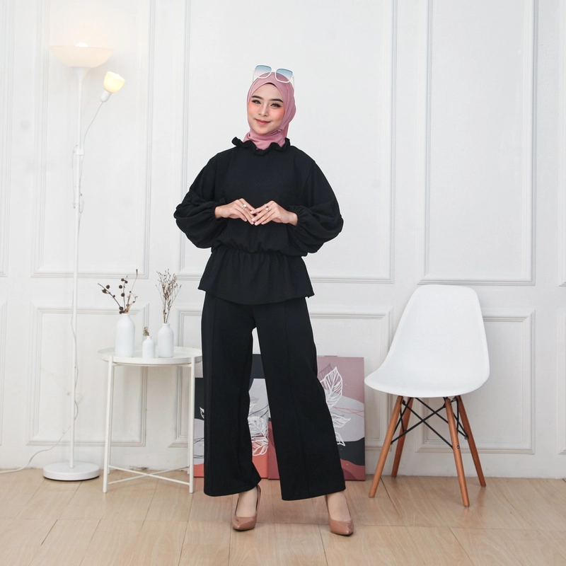 Product image Jembar - Baju Kantor Wanita Blouse Crinkel Korea Style Premium All Size Hitam