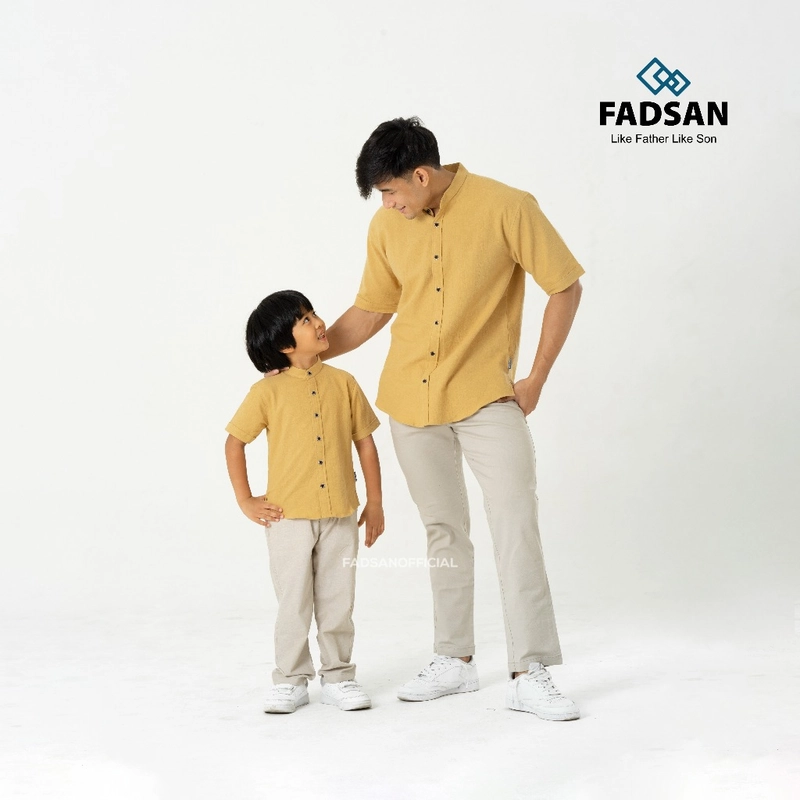 Product image FADSAN - Kemeja Semi Formal Couple Ayah dan Anak Lenan Pendek Warna Yellow -Tufy Series SIZE BAYI NO.1 TUFY YELLOW