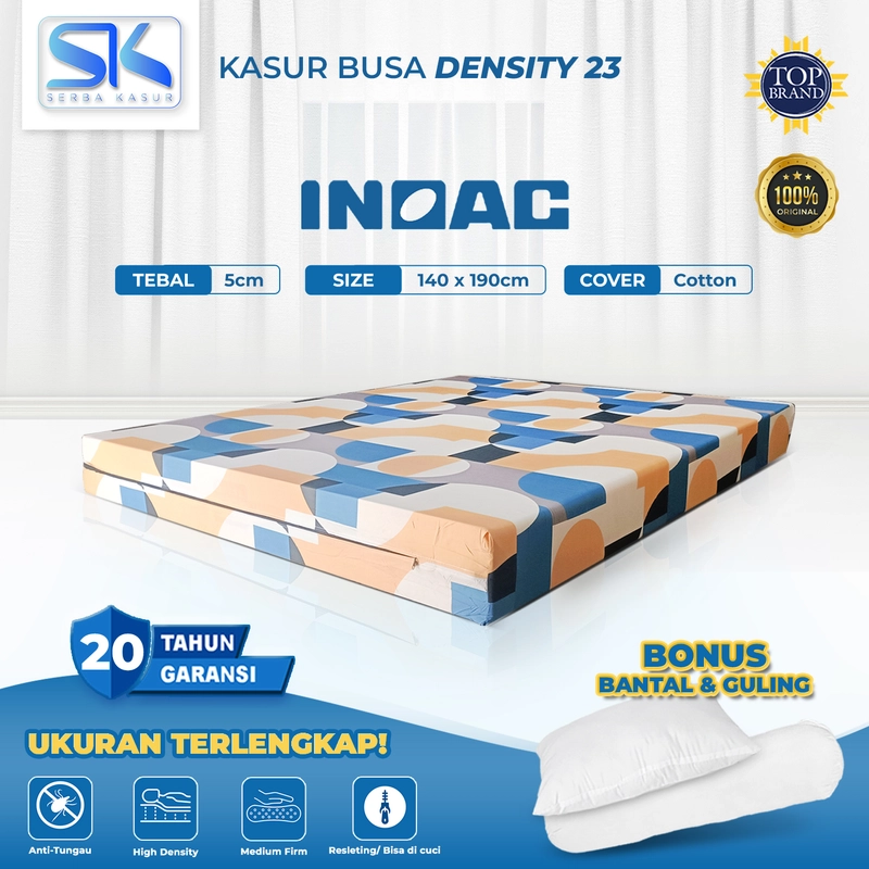 Product image SERBA KASUR - Kasur Busa INOAC Cover Katun Density 23 Tebal 5 CM Garansi 20 Tahun 200x80x5 RANDOM