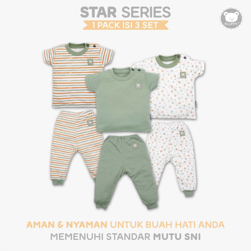 Product image FLUFFY - FLUFFY Stelan Oblong Pendek Panjang STAR (Isi 3Psng) SODJSR/SODJXR NEW SRH SML 123 S (3-6BLN) 5-7KG SODJSR-SRH-S