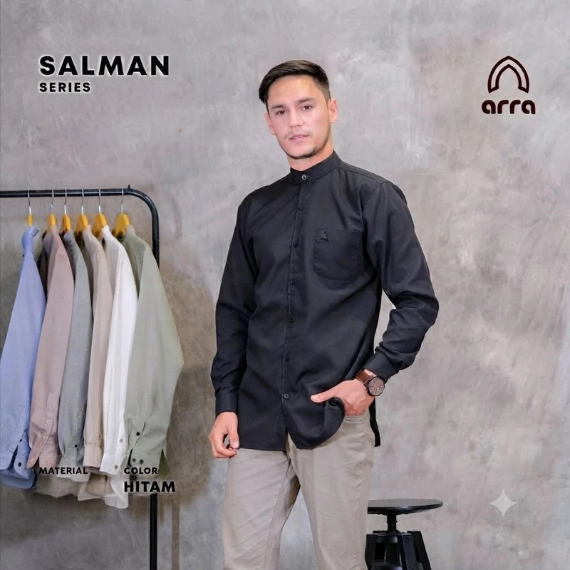 Product image Arra - [Buy 1 Get 1] Baju Koko Bahan Toyobo Premier Lengan Panjang Salman Kemeja Muslim Modern M Hitam