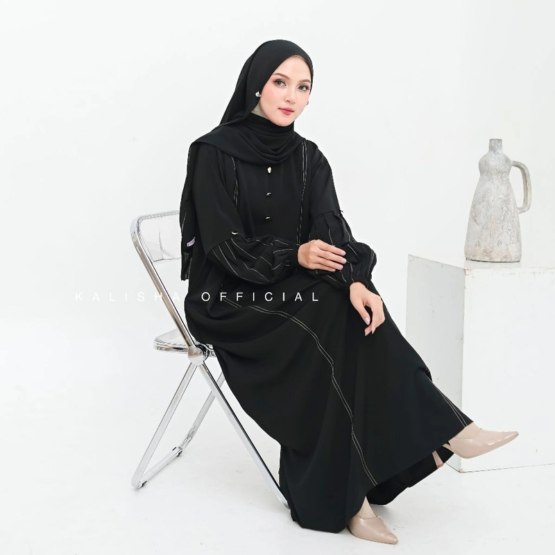 Product image Kalisha official - Abaya Hitam Gamis Abaya Lengan Balon Abaya Turkey Gamis Muslimah Almeera Abaya Polos Gamis Syari Allsize Black