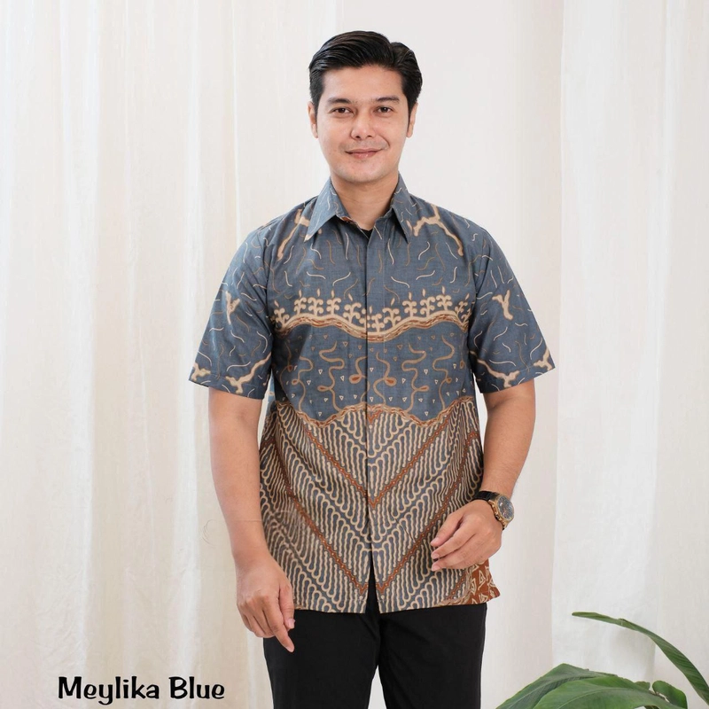 Product image Kois Batik - Meylika blue batik atasan pria dan wanita boleh dipisah xl Hem meylika blue