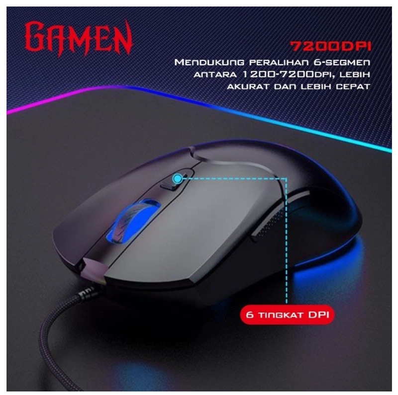 Product image UTAMAMEGA - Mouse Gaming Macro Wired Kabel GM200 RGB 7200 DPI High Res Ori type GM200