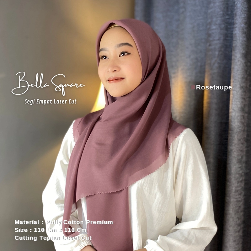 Product image MAMY Gallery - [PO] Jilbab Segi Empat Laser Cut Hijab Premium Kerudung Poly Katun Polos 110 x 110 cm Rosetaupe