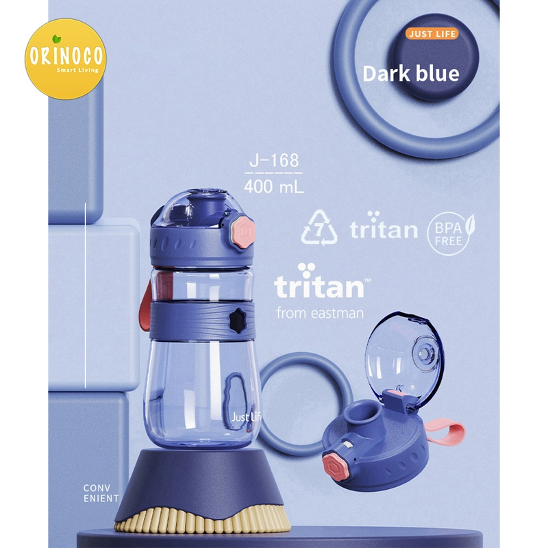 Product image X&W Botol Tritan 400 ML J-168 One Push Button Tali Strap Silicone Anti Slip Leakproof BPA Free 400 Dark Blue