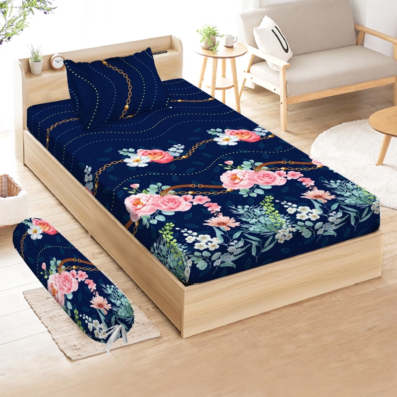 Product image Rosanna - Sprei Set Vito Motif Bunga Aesthetic Ukuran King 180x200 Queen 160x200 Single 120x200 Single 120x200 Oceanic Blue