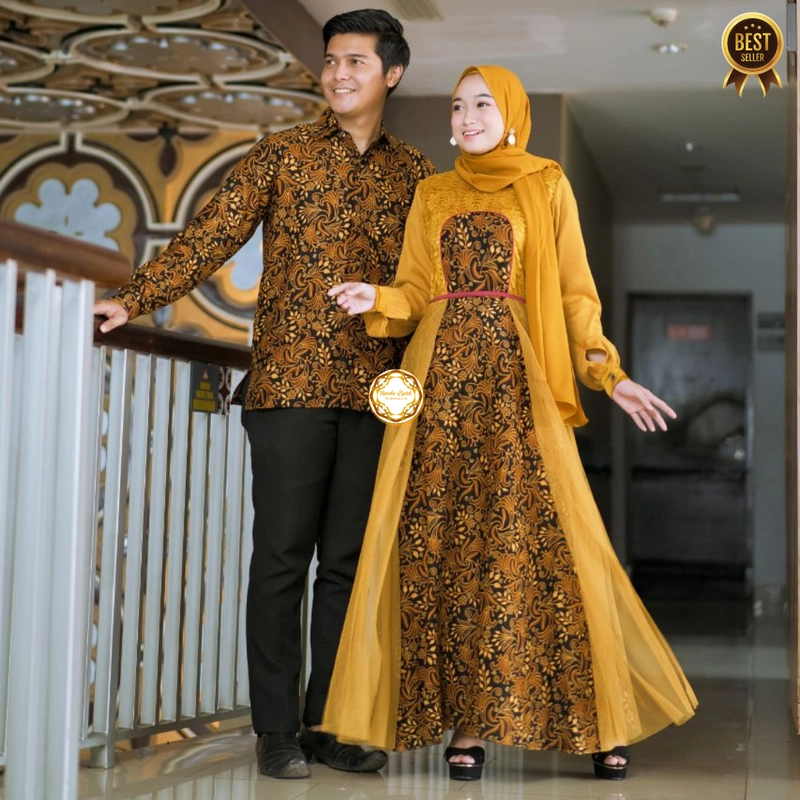 Product image Gamis Batik Tiara Couple Gamis Kondangan Dress Brukat Muslim - Tiga Varian Warna Kemeja Saja Size M Mustard