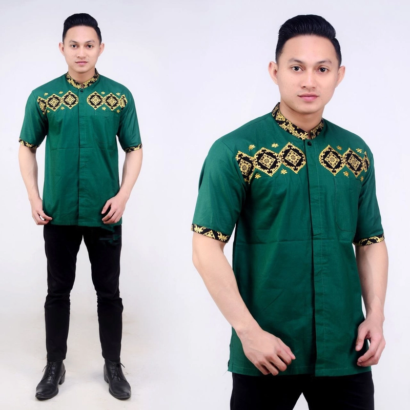 Product image Kois Batik - Baju koko bordir dewasa lengan pendek motif ahsan Xl Ahsan hijau