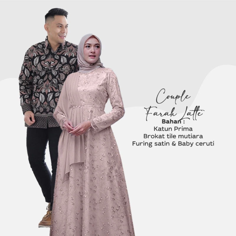 Product image COLLECTION SARJANA - Batik Couple Gamis Brokat Terbaru Farah - Varian Warna Latte Gamis Allsize Latte