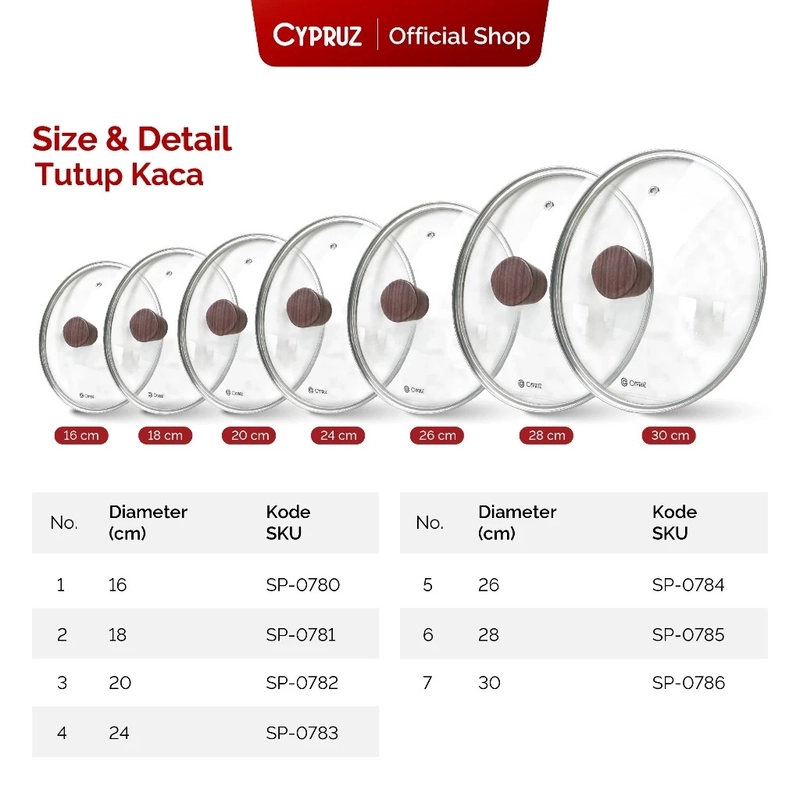 Product image Cypruz Official - Cypruz Tutup Kaca Knob Kayu 18cm SP-0781 XL KACA
