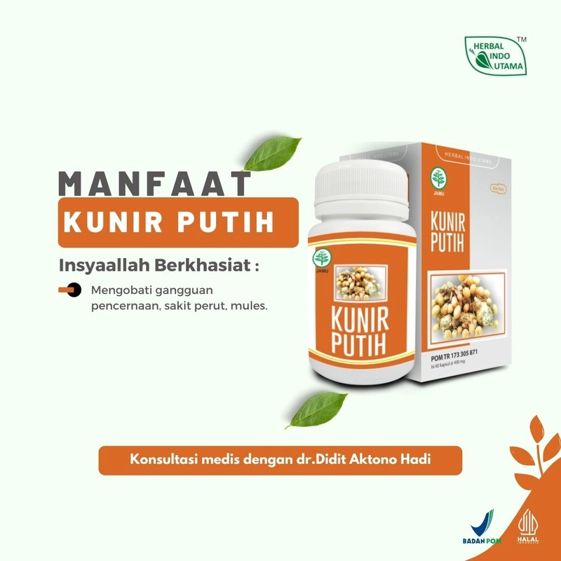 Product image Herbal Indo Utama - Kapsul KUNIR PUTIH Obat Diare Sakit Perut Gangguan Pencernaan 60 Kapsul 60 Kapsul Kapsul Serbuk