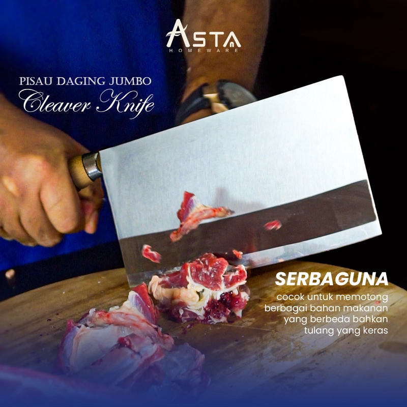 Product image Asta Pisau Daging Super Tajam Besar Stainless Gagang Kayu 31cm Jenis ASKK-01