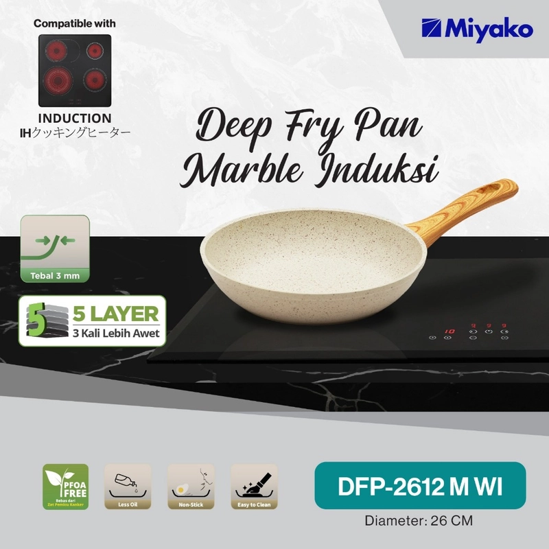 Product image Miyako - Wajan Deep Fry Pan Marble Induksi Miyako DFP2612MWI Panci Penggorengan DFP2612MWI Cream