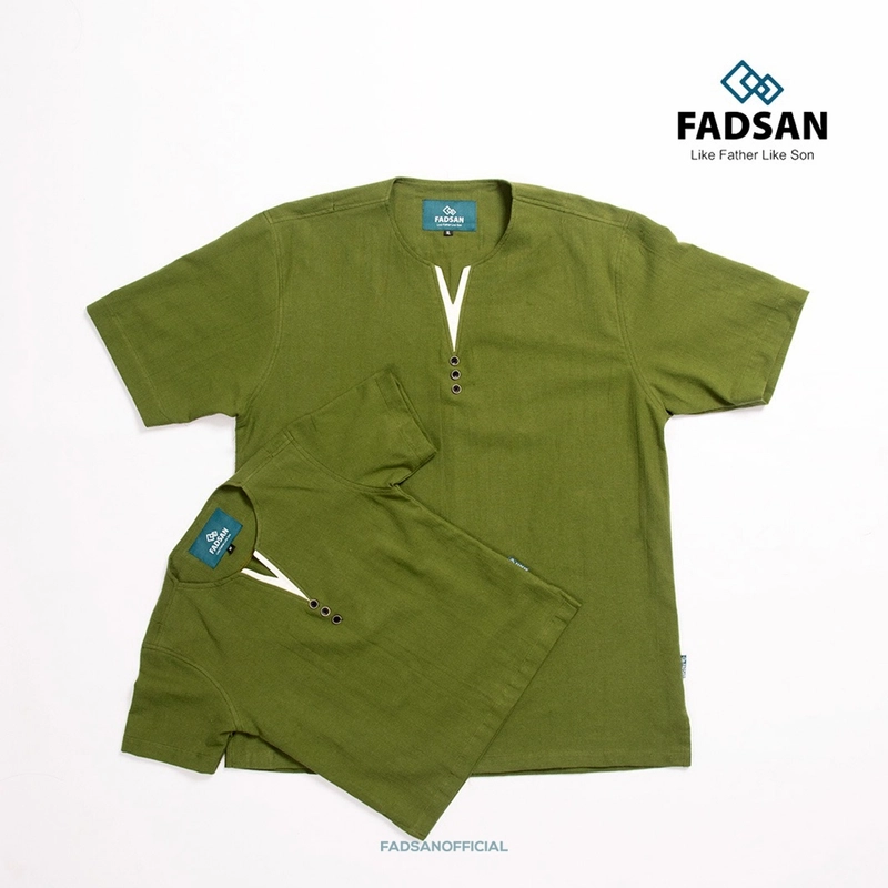 Product image FADSAN - Kemeja Polos V-Neck Couple Ayah dan Anak Laki-Laki Warna Army - Vee Series SIZE BAYI NO.1 VEE ARMY