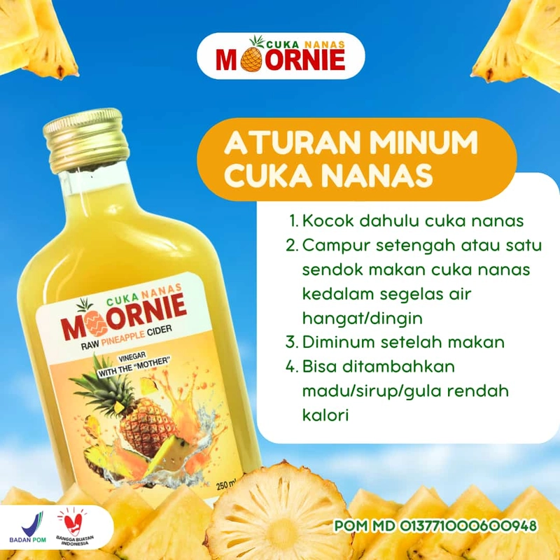 Product image ABUSA HERBAL - Cuka Nanas Moornie Raw Pineapple Cider Vinegar With The Mother 250 ml Asam