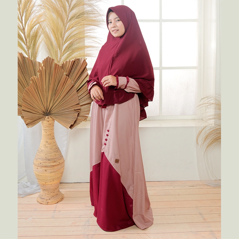 Product image Baju Busana Dres Dress Gamis Wanita Dewasa Simple Simpel Kondangan Lebaran Pink Dusty Merah Maroon L Pink Dusty Maroon