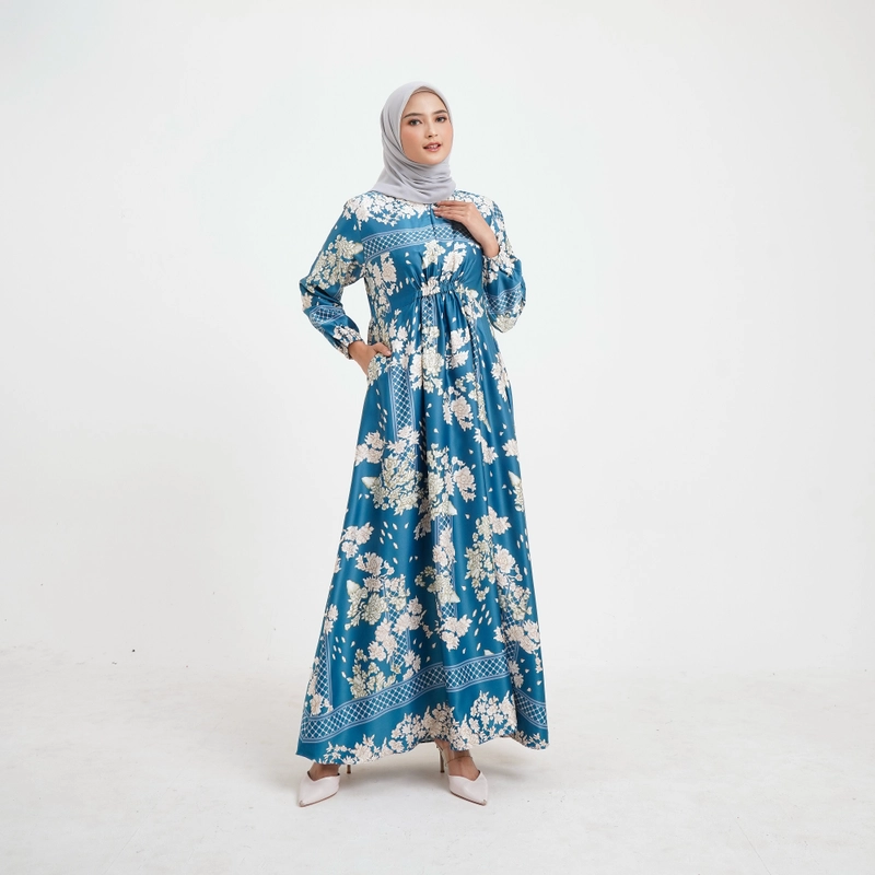 Product image Lusianasae - Lusianasae - Camellia Gamis warna Biru busui friendly bahan Silk Premium S BIRU