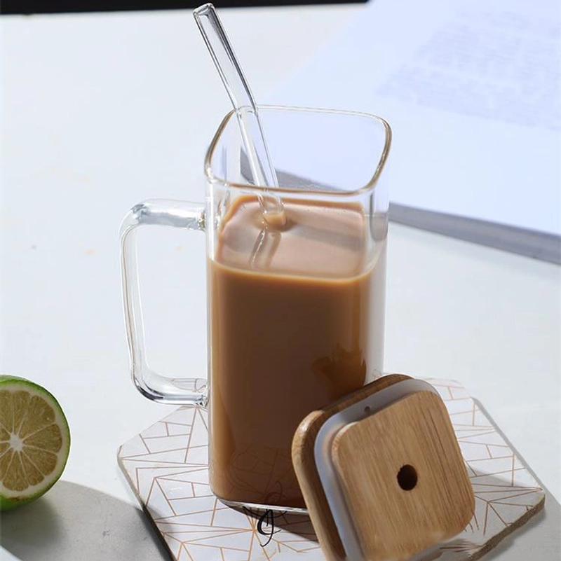 Product image RUMAH RAYA - (PO) Gelas Kaca Kotak Aesthetic Tutup Kayu 350ml dengan Sedotan - UK3 350 ml Glass