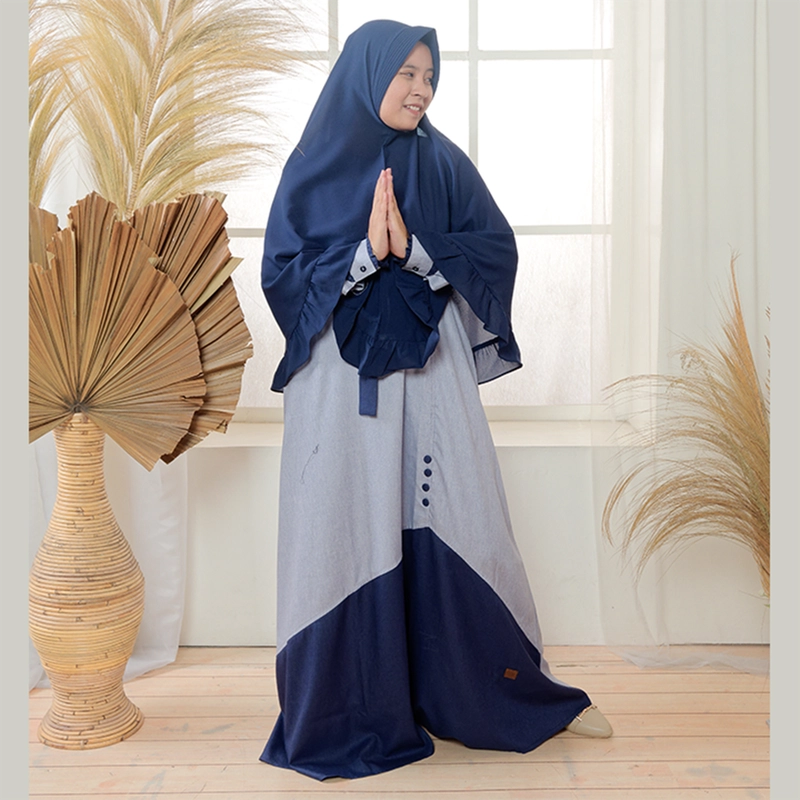 Product image MOSCOU - Baju Busana Dress Gamis Wanita Set Khimar Hijab Muslim Muslimah Syari Syar'I Remaja Ibu Busui Dewasa Simple Simpel Elegan Casual Lebaran Terbaru Kekinian Katun Madinah Premium Adem Lembut Biru Navy Dongker Motif M Biru