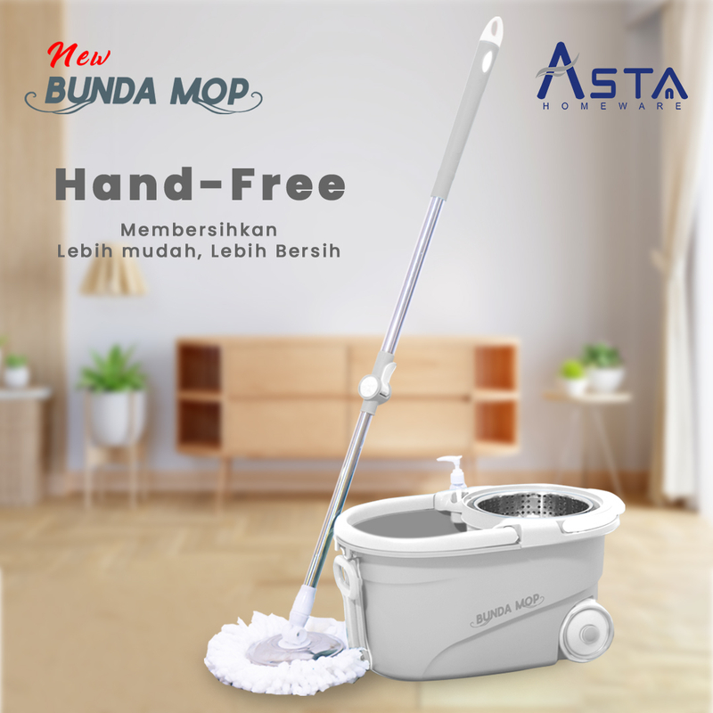 Product image Asta Alat Pel Lantai Praktis Putar Spin Mop Bunda Mop Roda Besar Ember Tebal Premium Warna Grey
