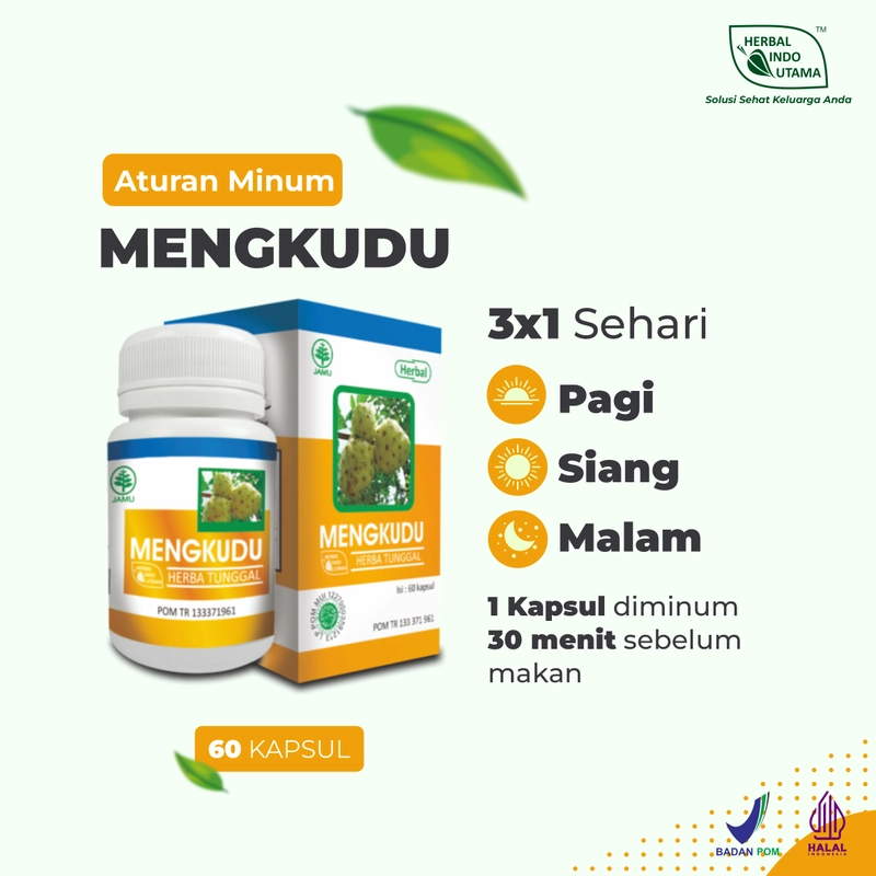 Product image Herbal Indo Utama - Kapsul Mengkudu atasi Kolesterol Tinggi Tekanan Darah Tinggi Diabetes 1 Botol 60 Kapsul MENGKUDU