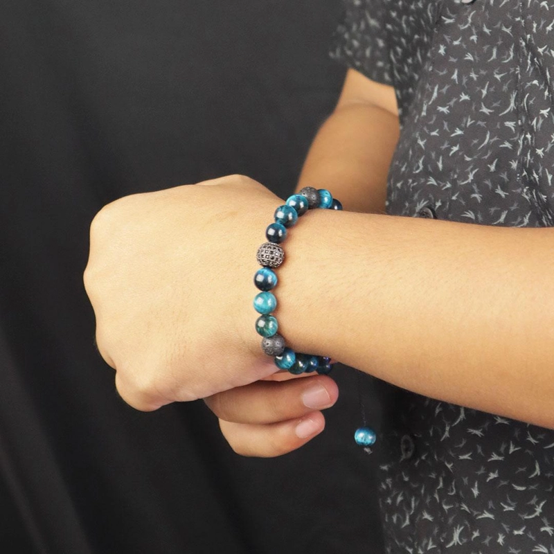 Product image Riza Craft - Gelang Batu Akik Tiger Eye Biru Alam ASLI Natural Original Standard Biru