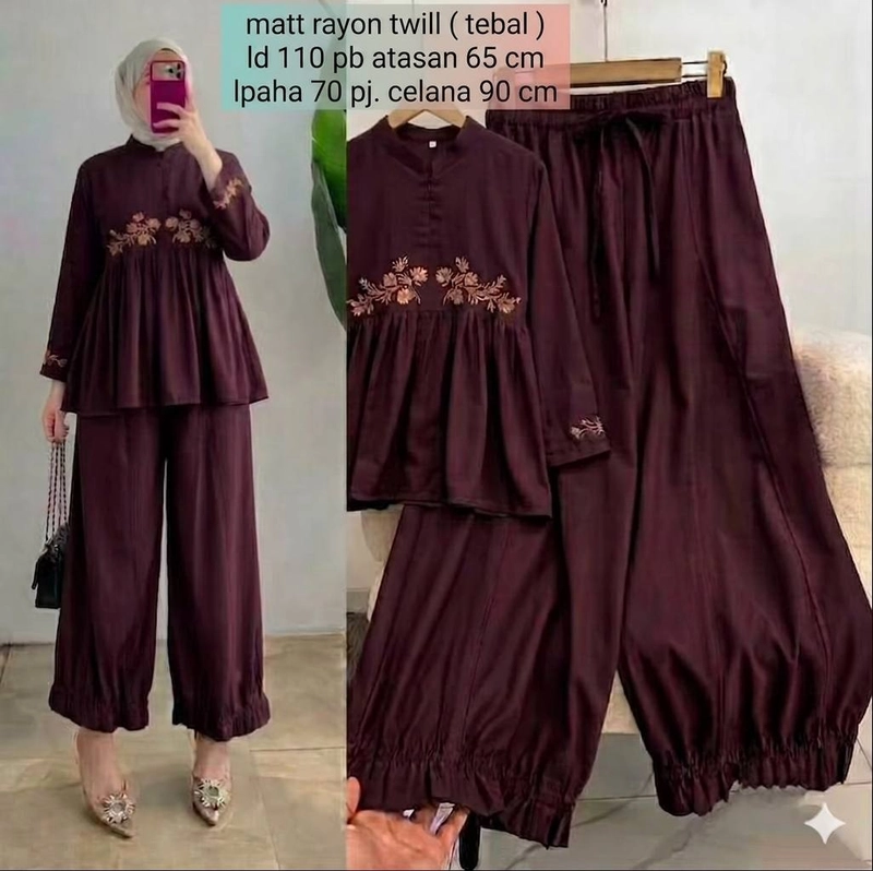 Product image Khisna collection - One set elora Embroidery kekinian perempuan Allsize Burgundy